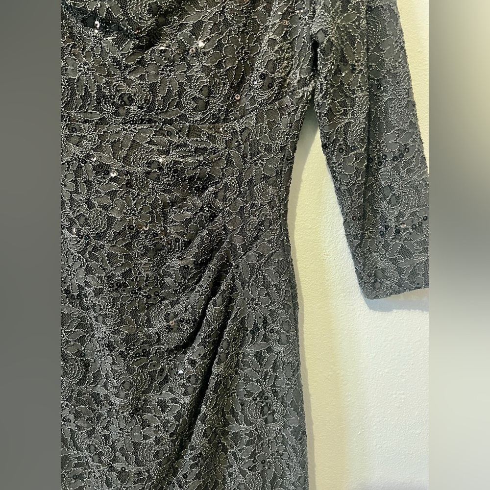 Ralph Lauren Charcoal Sequin Beaded Lace Dress - Size 6P - Picture 7 of 10